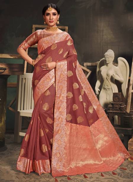 Brown Colour ASHIKA GEETANJALI Festive Wear Fancy Cotton Silk Designer Saree Collection G 03